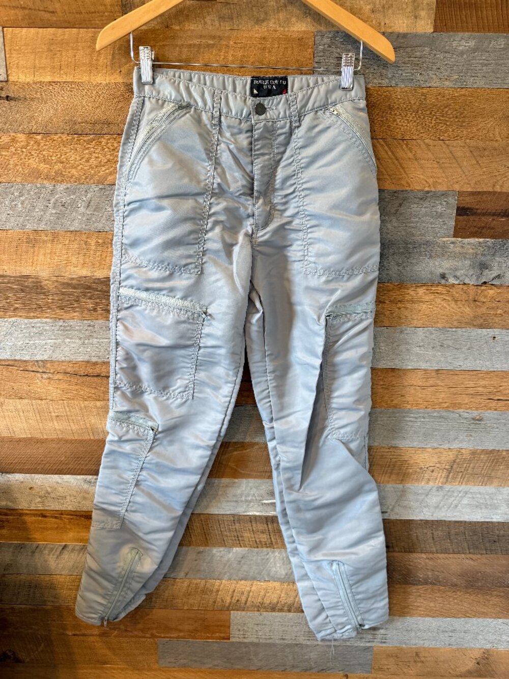 Vintage Bugle Boy Countdown Parachute Pants Silver Grey Size 28